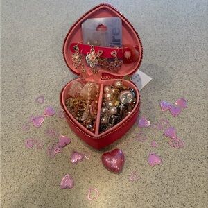 Heart-Shaped Pink Mystery Jewelry Case filled